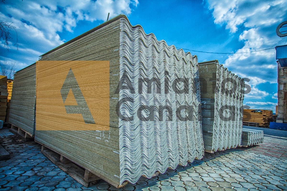 Asbestos roof. Asbestos cement roofing sheets, corrugated panels, stacked.